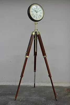 Brown Wood Grandfather Style Floor Clock Vintage Industrial 3 Folding Tripod • $180.50