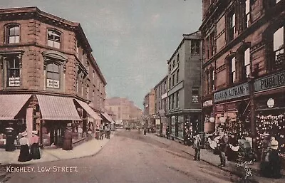 N England Yorkshire English Old Antique Postcard Low Street Keighley • £2.89