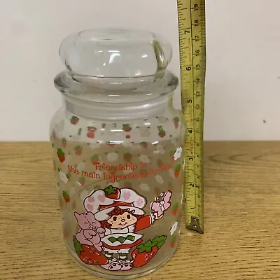 Vintage Strawberry Shortcake Glass Canister Jar & Lid 1981.  26 Oz. 7”Rare!! • $24.99