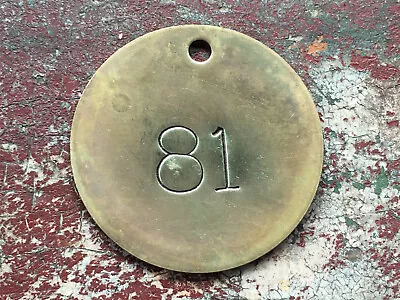 Number 81 Tag Brass Metal 2 Inch Vintage Numbered Keychain Cattle Tag Mining Cow • $13.49