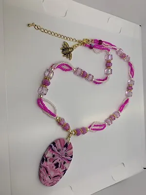 Handcrafted Pink Beaded Mokume Gane Artisan Necklace • $18