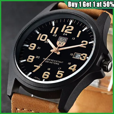 £4.07 • Buy Men’s Military Leather Date Quartz Analog Army Casual Dress Wrist Watches UK