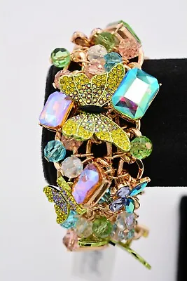 Betsey Johnson Butterfly Bracelet Crystal Dangle Spring Charm Sparkling NWT Bin6 • £134.92