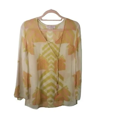 Monique Leshman Silk Geo Print Boho Tassel Tunic Top Womens S • $47.18