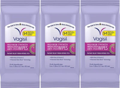 $25.95 • Buy Vagisil Medicated Wipes Max Strength Anti-Itch 20ct ( 3 Pack ) 60 Total ~