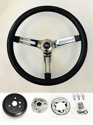 78 - 91 Bronco F100 F150 F250 F350 Black On Chrome Spoke Steering Wheel 13 1/2  • $112.90