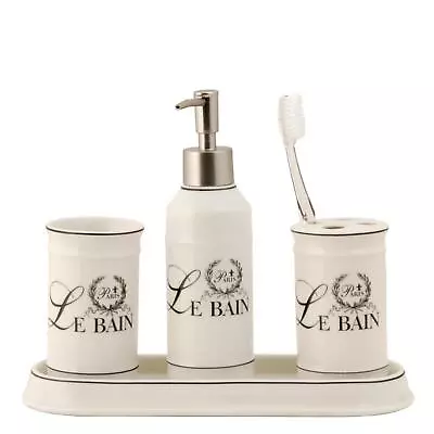 Le Bain Ceramic 4 Piece Bathroom Set W Soap Dispenser Toothbrush Holder Gift • £24.99