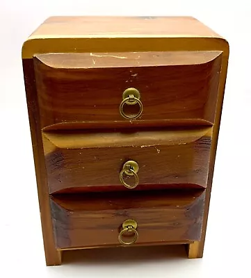 Wood Cedar 3 Drawer Mini Dresser Top Jewelry Chest MCM Cottage Core 6.5  Tall • $20.95