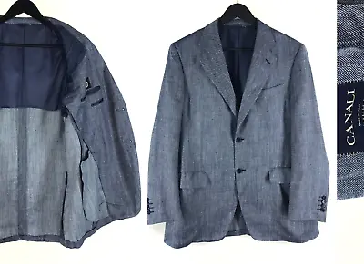 Men's CANALI Sport Jacket Blue Wool Linen Blazer Italy Size L • £78