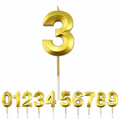 Birthday Candle Gold Number 3 BIG 13cm 3rd Party Cake Decoration Anniversary • £2.95