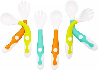 3 Set Baby Spoon And Fork Set Training Spoon Easy Grip Bendab • £4.99