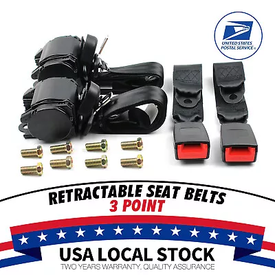 2x Retractable 3 Point Safety Seat Belt Straps Car Vehicle Adjustable Belt Kit • $41.99