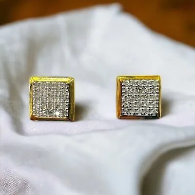 10KT Yellow Gold Men's 8MM Genuine SI Diamond Square Stud Earrings Brand New • $290