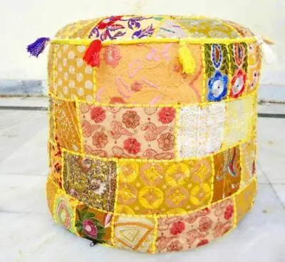 Hippie Gypsy Pouf Ottoman Vintage Floral Indian Stool Cover Ethnic Decor • $21.32
