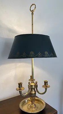 Vintage French Empire Style Bouillotte Lamp Tole Metal Shade 3-Arm Candelabra • $580