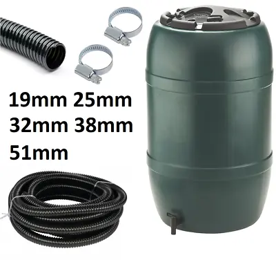 Black Corrugated Water Butt Hose Pipe Extension Overflow Flexible Connector Tub • £169.40