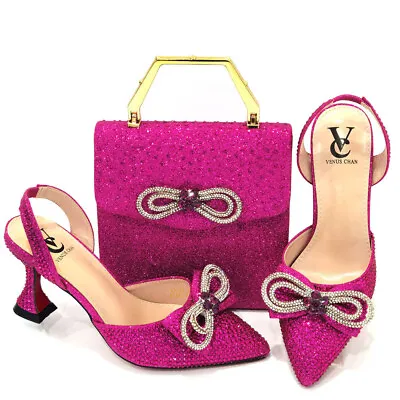 Women Shoes And Bag With Matching Rhinestones 8 Cm Italian Design Luxury Shoes • $94.59