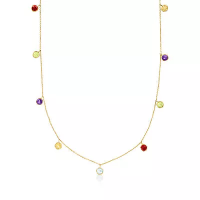 2.70 Ct. T.w. Bezel-Set Multi-Gemstone Station Necklace In 14kt Yellow Gold • $350