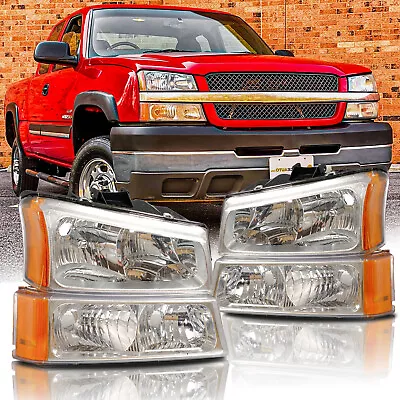For 2003-2006 Chevy Silverado Avalanche 1500 2500 Headlights Bumper Lamp Chrome • $60.99