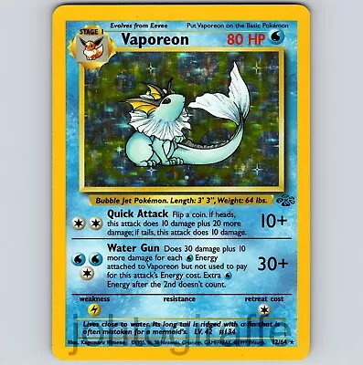 (MP) Vaporeon Holo Jungle WOTC Vintage 1999 Pokemon Card Game 12/64 • $7.99