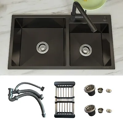 MEJE 30.75   Drop-in Stainless Steel 60/40 Double Bowl Kitchen Sink Black • $185