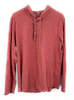 Vince Men's Large Hooded Henley Shirt Red Long Sleeve T-Shirt Pullover • $17.51