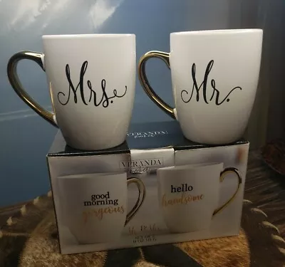 Mr And Mrs Coffee Mug Set 11 Oz Porcelain HUSBAND & WIFE ❤  NEW • $12.99