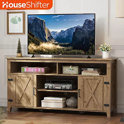 Farmhouse TV Stand For 65  TV Entertainment Center Cabinet Storage Media Console • $122.88