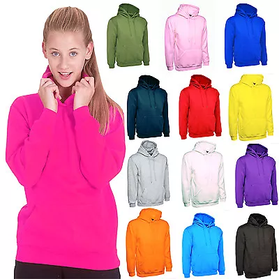 Ladies Plain Hoodie Unisex Loose Fit Size 8 To 28 Plus Hooded Sweatshirt NEW • £15.95