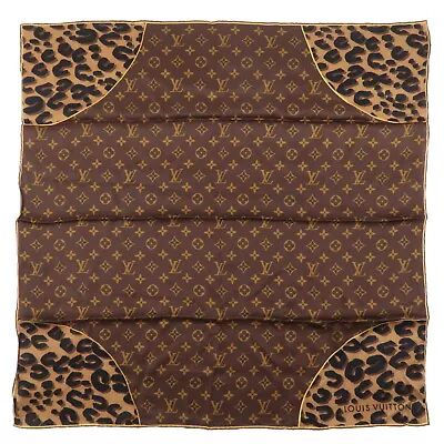 Authentic Louis Vuitton Carre Monogram Leopard 100% Silk Scarf Ｍ72124 Used F/S • £195.25