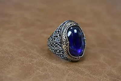Handmade 925 Sterling Silver Men's Ring Sapphire  Stone Size : 9  USA Turkish • $52