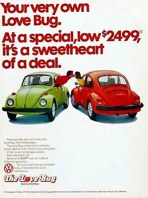 Volkswagen Love Bug Beetle Vintage 1974 Original Print Ad 8.5 X 11  • $6.95