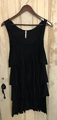 Ventti Womens Dress Black Stretch Ruffle Scoop Neck Sleeveless Pullover Mini Sm • $19.99