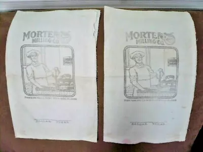 TWO (2) Vintage MORTEN MILLING CO. DALLAS TEXAS Cotton Flour Grain Sacks Kitchen • $24