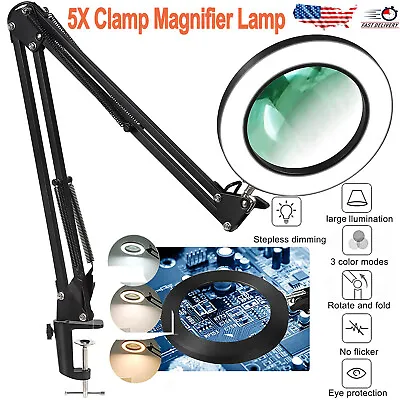 $28.79 • Buy Magnifier LED Light 5X Magnifying Glass Desk Table Reading Lamp With Clamp USA