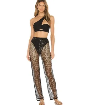 Lovers + Friends Black Bliss Sequin Sheer Paillette Pants Swim Cover Up (small) • $13