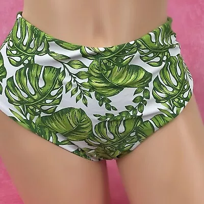 Zaful Swim Bikini Bottoms Tropical Lime Green Palm Floral Bohemian Women's XL • $7.87