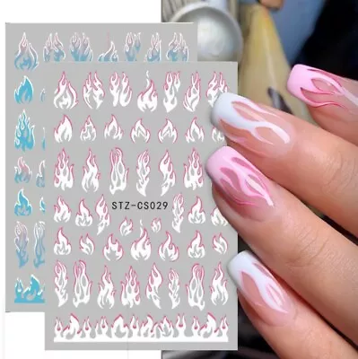 3D Holographic Fire Flame Nail Stickers Blue Pink Decal DIY Decoration Ns7 • $2.99