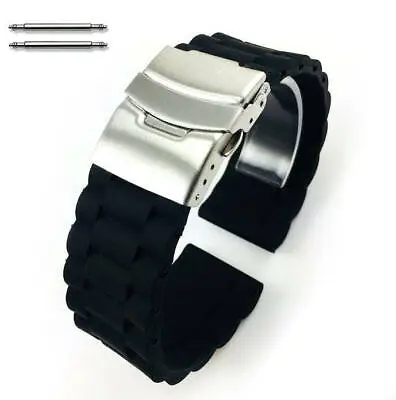 Black Rubber Silicone Replacement Watch Band Strap Double Locking Buckle #4091 • $11.95
