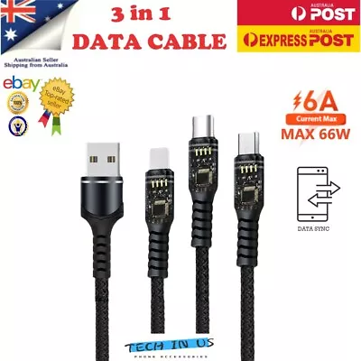 $7.45 • Buy 6A Fast 3 In 1 Multi USB Data Charger Charging C-Type C For IPhone Samsung Micro