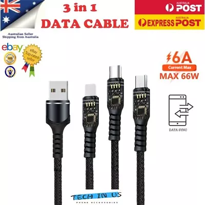 6A Fast 3 In 1 Multi USB Data Charger Charging C-Type C For IPhone Samsung Micro • $7.75