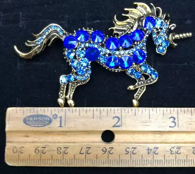 Vintage Unicorn Horse Brooch Pin Aqua Blue Crystal Glass Rhinestone • $11.99