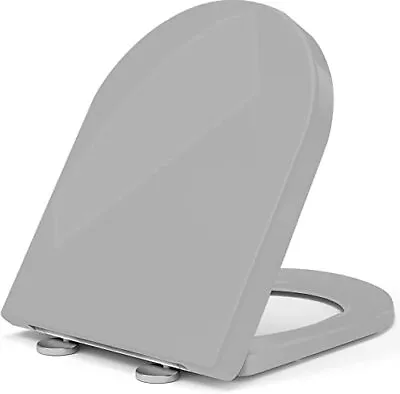 Grey Soft Close Toilet Seat D Shape Quick Release Anti Bacterial Soft Close • £16.47