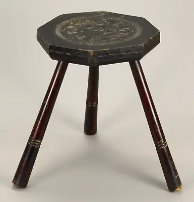 = 1800's Chip-Carved Three-Legged Octagonal Milking Stool • $145