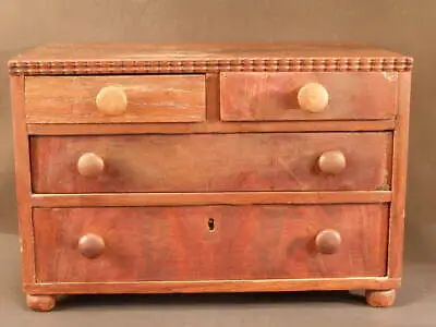 1800's Miniature Georgian Mahogany Burl Wood Chest Of Drawers Dresser Child Doll • $239.16