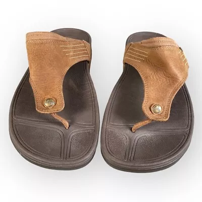 Fitflop Mens Sandals Brown Leather Toe Post Classic Summer Beach Holiday UK 12 • £28.99