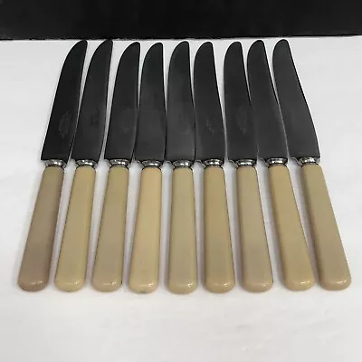 Vintage Set Of 9 Meriden Cutlery Co Beige Handle Dinner Knives USA With Flaw • $9.98