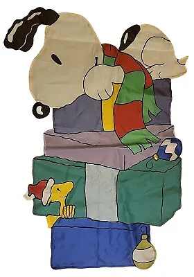 Sale Snoopy Peanuts Santa Woodstock Christmas Gift Applique Large Yard Flag Rare • $9.50