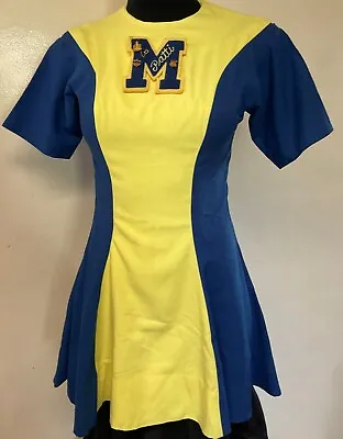 Vintage Cheerleader Uniform Yellow & Blue Handmade With Letter & Pins-Size Small • $39