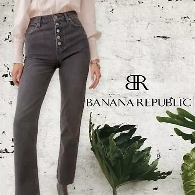 Banana Republic High Rise Slim Exposed Button Fly Denim Jeans Grey 32x28  Inseam • $27.99